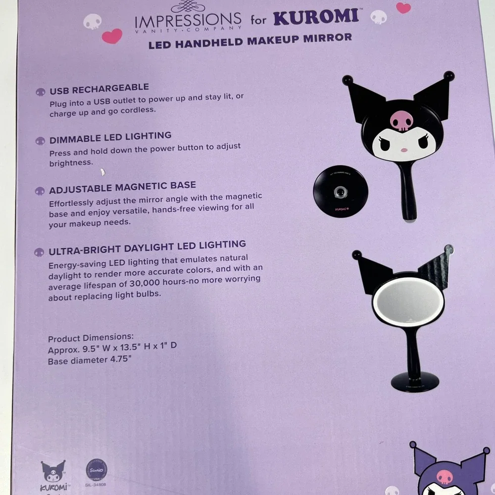 Impressions Vanity Kuromi LED Handheld‎ Makeup Mirror USB Rechargeable NEW